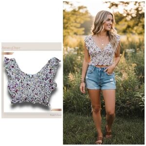 🌿Patrons of Peace Womens XS Floral Ruffle Crop Top-Adorable!!